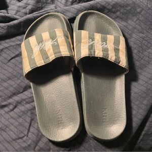 Kith - Striped Slide Sandals in Olive and Tan